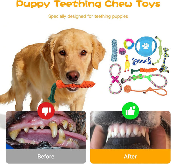 Dog Teething Chew Toys - 12 Pack Small Medium Breed Puppy Toy, Variety Dogs Rope Chew Toys Bundle for Boredom,Pet Interactive Squeaky Toys. Indestructible Cotton Puppy Teething Chew Tug Toys3