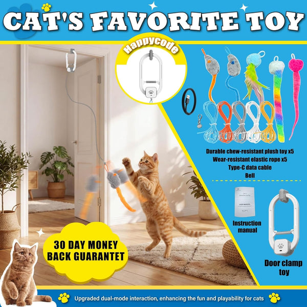 Interactive Cat Toy, Electric Cat Teaser, Door Clip, 2 Motion Modes,Gray | 360° Rotation • Random Jumping • Type-C Rechargeable • Door Clip Design • for Indoor Cats8