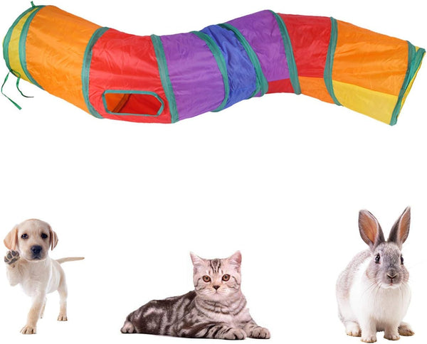 Icagy Cat Tunnel Toys for Indoor Cats Kittens Rabbits, Pet Toy Play Tunnels | Interactive Crinkle Pop up Tunnel Toys, Relieve Cat Boredom, Rainbow 47" Shape S3