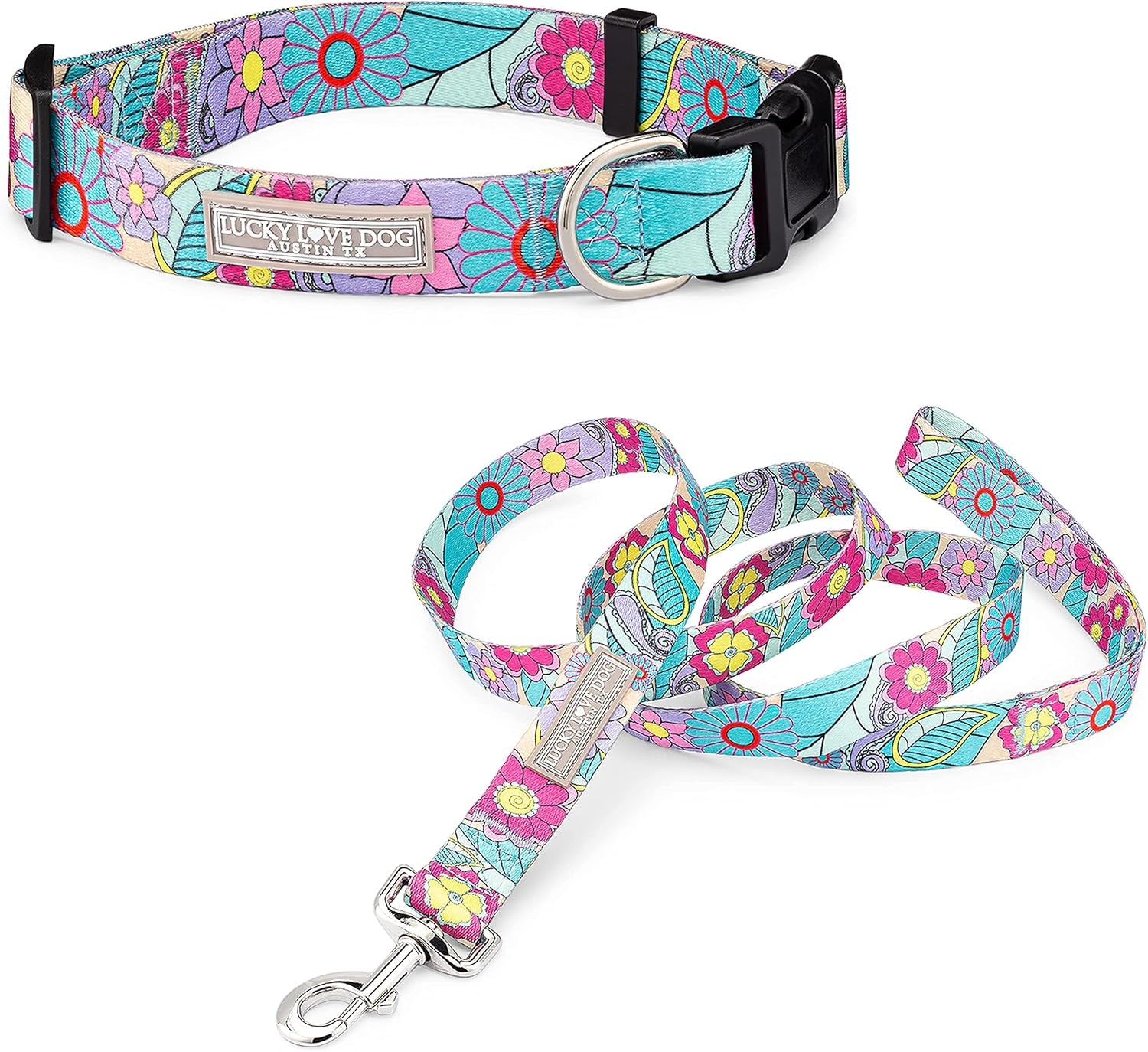 lucky-love-dog-easy-click-buckle-dog-collar-with-leash-set-combo-durable-comfortable-for-male-female-dogs-pet-collar-for-medium-dogs-secure-fit-blackbird-combo-medium