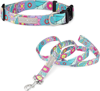 Lucky Love Dog - Easy Click Buckle Dog Collar with Leash Set Combo, Durable & Comfortable for Male & Female Dogs, Pet Collar for Medium Dogs, Secure Fit - Blackbird Combo, Medium56