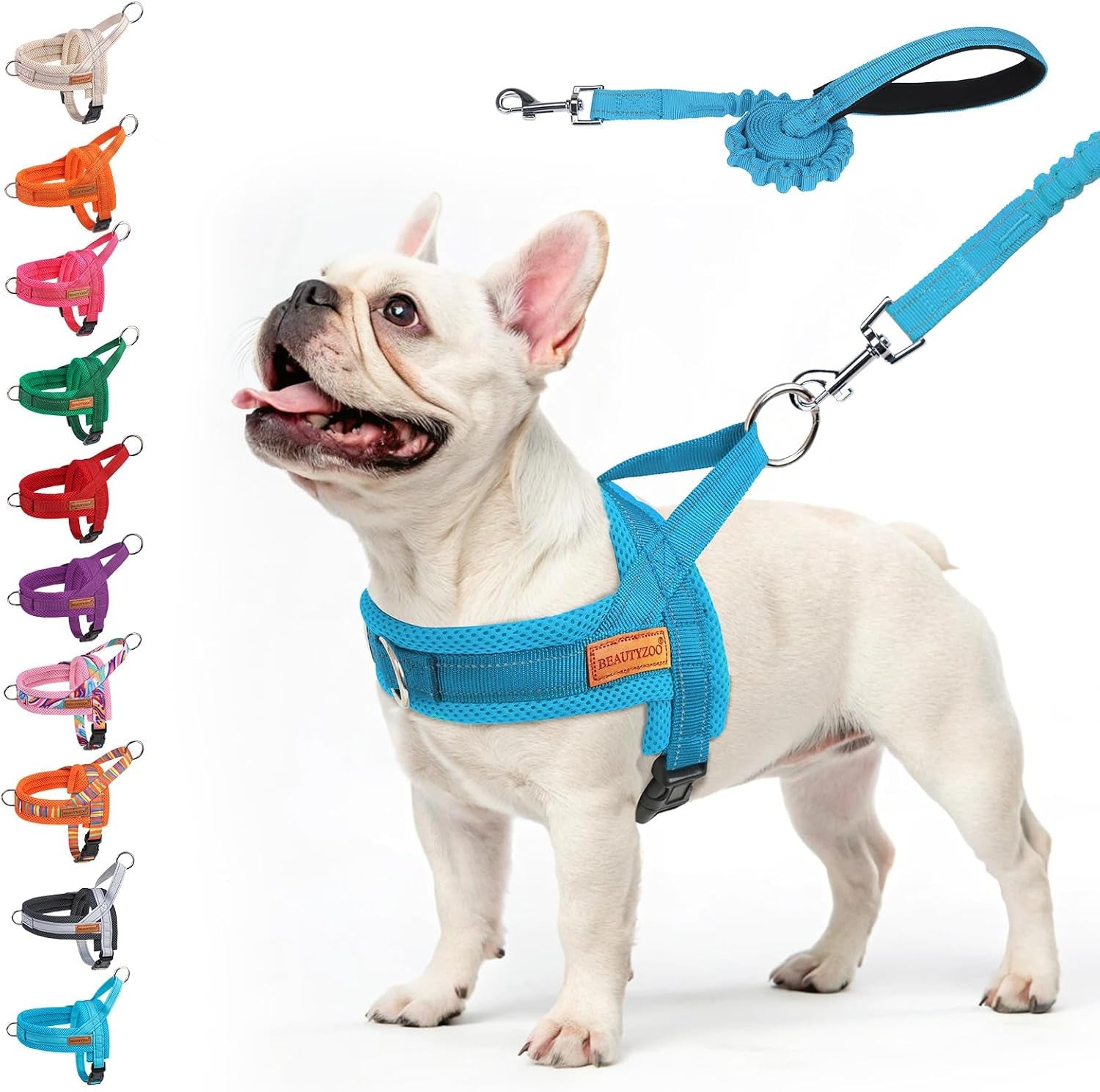 beautyzoo-dog-harness-no-pull-quick-fit-dog-harness-and-leash-set-escape-proof-vest-harness-with-soft-handle-reflective-breathable-mesh-padding-harness-for-medium-size-dog-training-walking-beige-m
