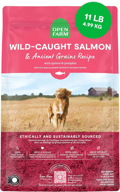 Open Farm Ancient Grains Dry Dog Food, Wild Caught Salmon Kibble, 22Lb Bag | All Life Stages, All Breed Sizes, Protein-Rich & Nutrient Dense, 100% Traceable Ingredients, Non-Gmo Fruits & Veggies.17