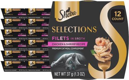 Sheba Selections Filets Wet Cat Food Complement, Variety, 1.3 Oz, 24 Ct | Grain-Free, Real Chicken #1 Ingredient, No Corn or Soy, No Artificial Flavors, Peel & Serve Topper or Treat, 1.3 Oz. Cups11