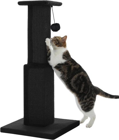 PAWZ Road Large Cat Scratching Post 32" Tall Black Cat Scratcher | Heavy Duty Cat Post with 16X16”Large Base Covered Sturdy Woven Sisal Scratcher and Cat Toy Ball for Adult and Indoor Cats1