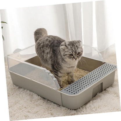 Semi-Enclosed Cat Litter Pan Toilet, Detachable Anti-Splash Durable Polymer Kitten Litter Box, Small Grey Potty for Indoor Cat Housebreaking7