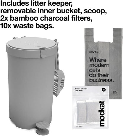 Modkat Litter Keeper, Cat Litter Disposal, Scoop, Filters & Bags, Gray | Odor-Sealing Litter Disposal Includes a Scoop, Charcoal Filters and Recycled Waste Bags6