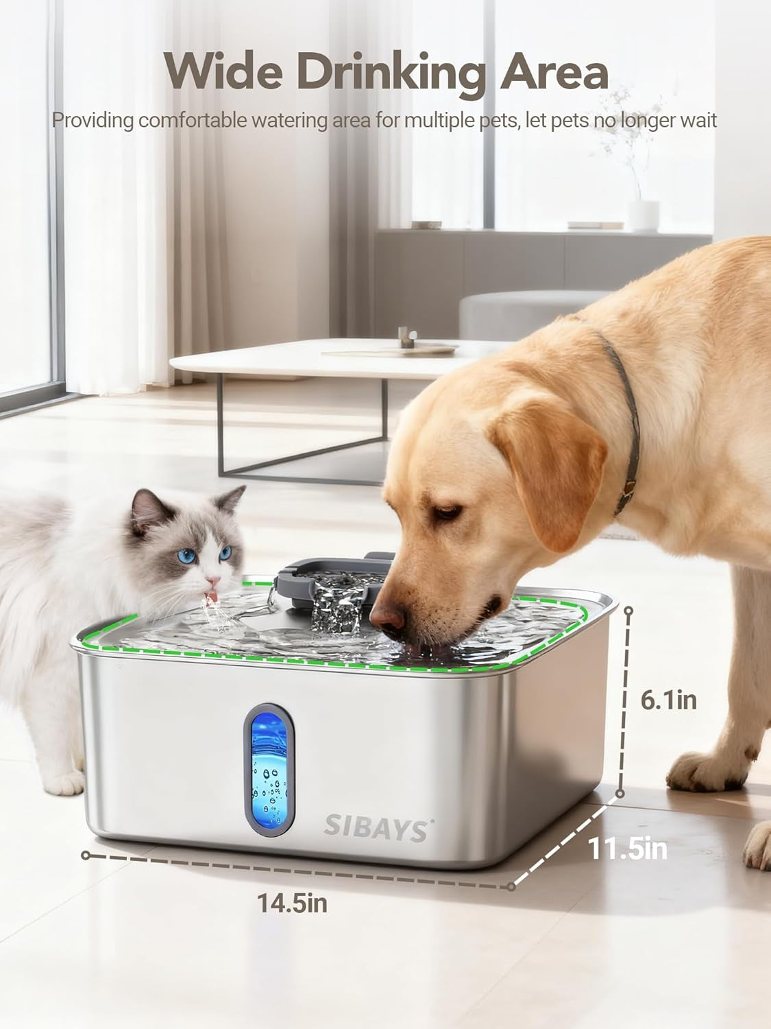 sibays-4gal-15l-dog-water-fountain-for-large-dogs-stainless-steel-large-pet-water-fountain-ultra-quiet-automatic-dog-water-bowl-dispenser-with-water-level-window-and-led-lightfs78-silver-grey