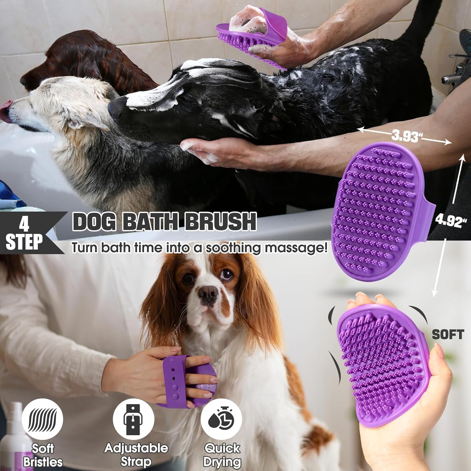 bonteck-dog-slicker-brush-for-dogs-grooming-kit-5pcs-long-haired-doodles-goldendoodles-poodles-skin-friendly-deshedding-comb-and-rake-removes-undercoat-professional-detangling-large-purple