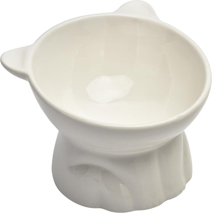 Elevated Cat Food Bowl,8 Oz Ceramic Raised and Tilted Water Bowl,Anti Vomiting and Protect Pets Spines Dishes for Fat Faced Cat, Indoor Cats,Kitten,Small Dog (White)7