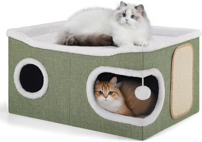 Shikha Cat House Bed for Indoor Cats with Fluffy Ball and Scratch Pad Grey | Foldable Large Cat Cave Hideaway with Cozy Condo, Hide and Seek Window, Holds up to 30LBS, All Season Reversible Cushion10