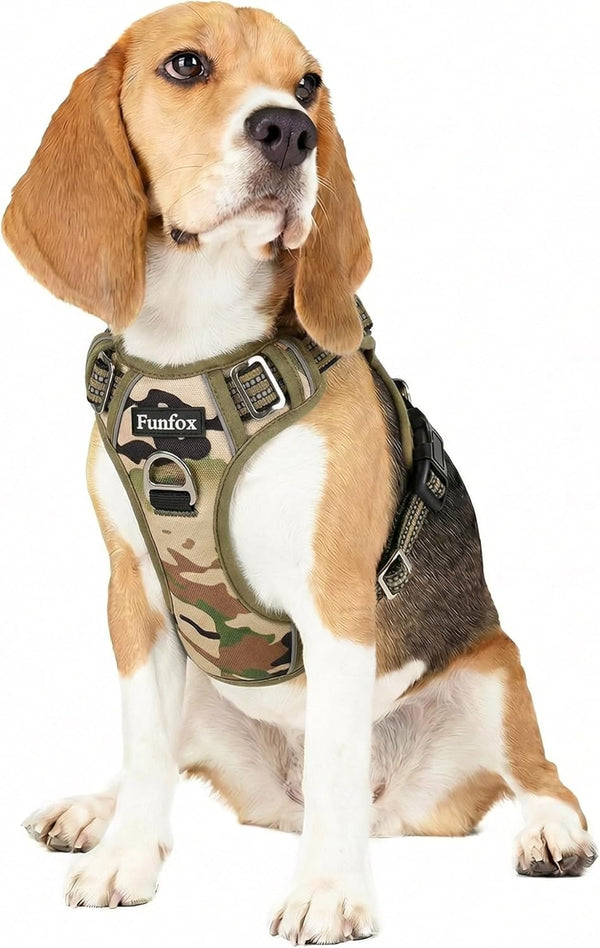 Funfox Dog Harness Medium Sized Dog, Vertical Handle Easy Control, No Pull Pet Vest Adjustable with 2 Leash Clips, Soft Material, Reflective Safe Night Walking for Small Medium Large Breed, Black, M18