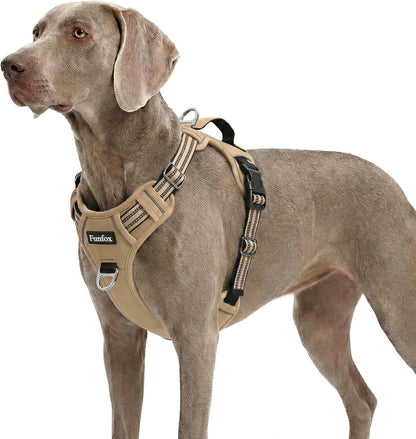 Funfox Dog Harness Medium Sized Dog, Vertical Handle Easy Control, No Pull Pet Vest Adjustable with 2 Leash Clips, Soft Material, Reflective Safe Night Walking for Small Medium Large Breed, Black, M22