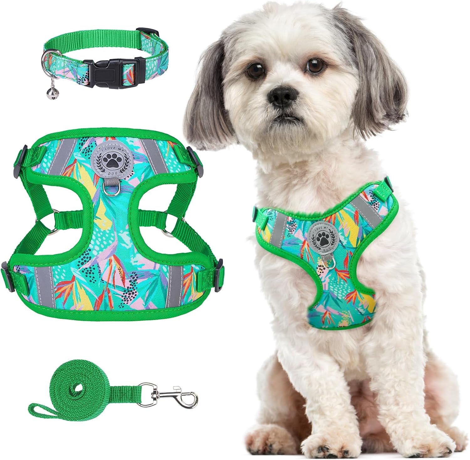 beautyzoo-dog-harness-collar-and-leash-set-no-pull-step-in-dog-harness-for-large-dogs-reflective-no-choke-puppy-vest-harness-adjustable-soft-padded-pet-vest-for-french-bulldog-dark-pink-l