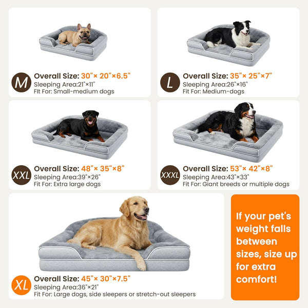 Orthopedic Dog Bed for Extra Large Dogs, 45"X30" XL Dog Couch Bed | Egg Crate Foam for Pressure Relief, Cozy Bolster Sofa Design, Waterproof Removable Washable Cover, Non Slip Bottom Light Grey2