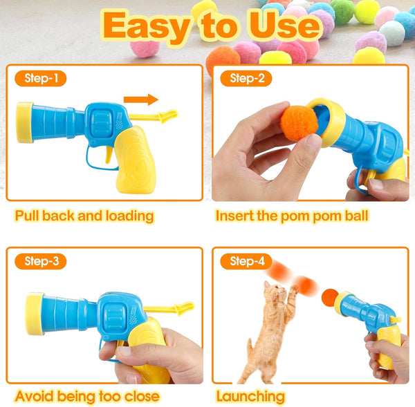 Meohui 31Pcs Cat Ball Toy Launcher Gun,Cat Balls Fetch Toy,30Pcs Plush Fuzzy Balls Launcher Cat Toy for Cats with 1 Gun,Funny Interactive Cat Toys for Bored Indoor Adult Cats,Cute Kitten Kitty Toys6