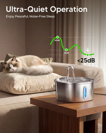 PEKTACO Cat Water Fountain, 3.2L/108Oz Stainless Steel Pet Water Fountain | Cat Drinking Fountain, Dishwasher Safe, with Triple Filtration, Quiet Pump, and Visible Water Window for Cats and Small Pets6