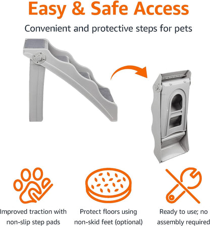 Amazon Basics Foldable Non-Slip Pet Stairs for Small Dogs and Cats, Senior Pets, Easy to Climb, 14.6" X 22.75" X 19.5", Grey2