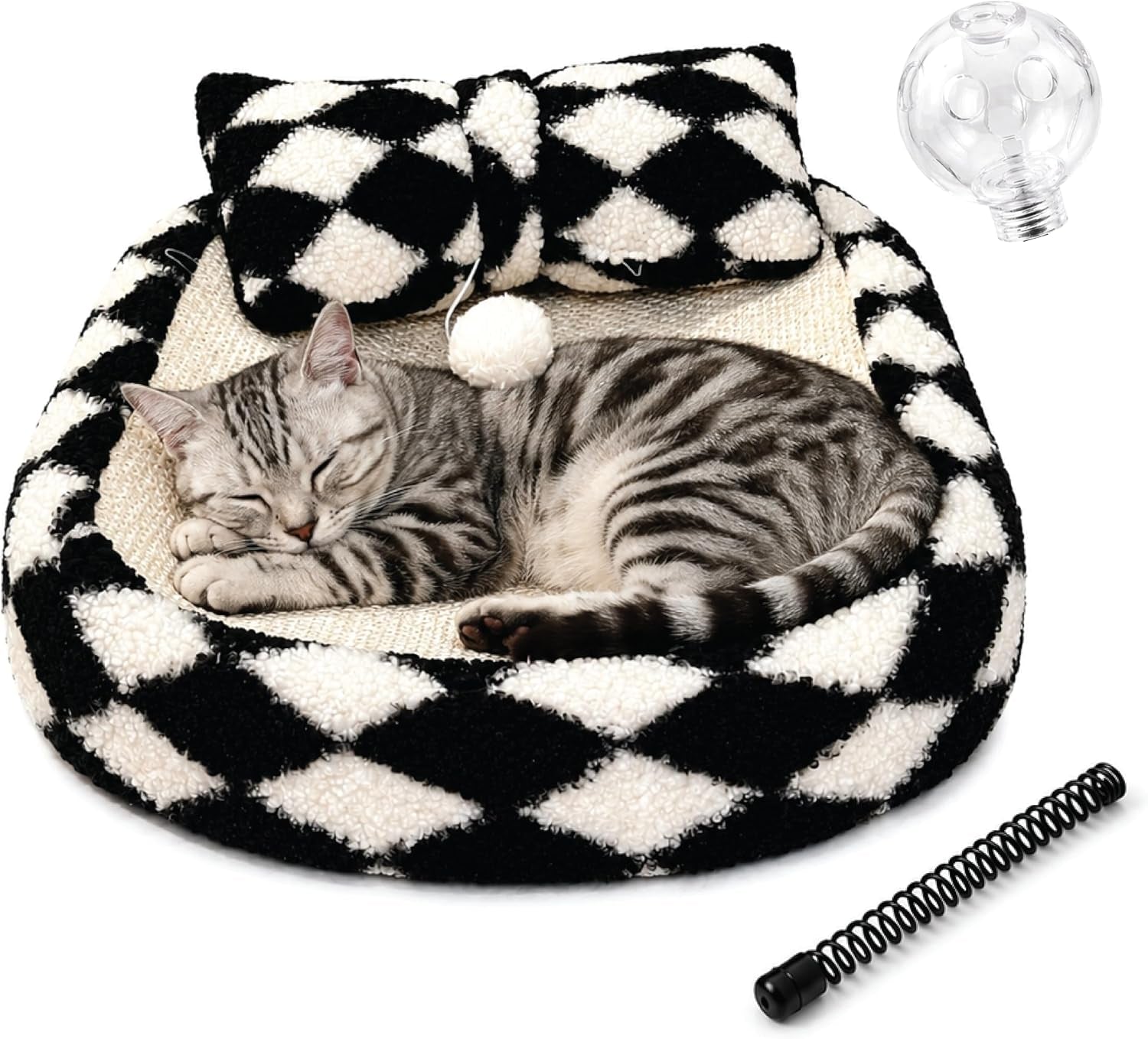 furso-cat-bed-scratcher-lounge-for-indoor-cats-sisal-scratch-pad-with-spring-treat-ball-plush-pillow-play-toy-diamond-design-protects-furniture