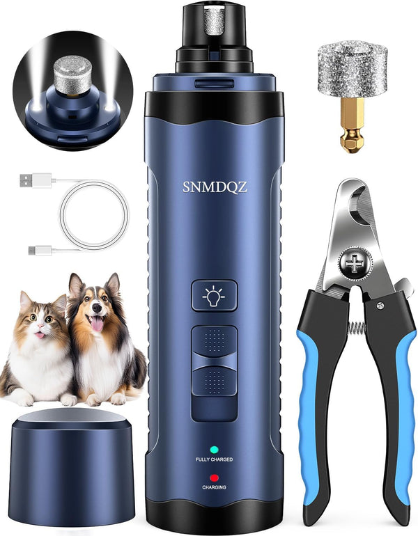 Dog Nail Grinder, Dog Nail Trimmers, and Clippers Kit with 2 LED Lights. Super Quiet Electric Pet Nail Grinder, Rechargeable, for Small, Medium, and Large Dogs & Cats, 2 Diamond Grinding Wheels.1