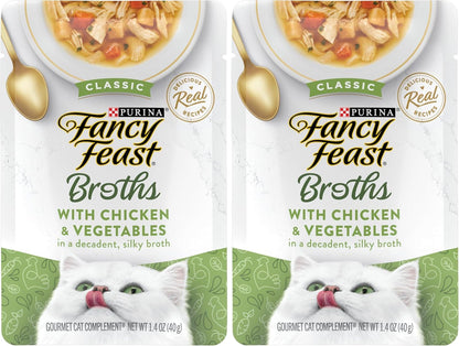 Purina Fancy Feast Broths Classic with Chicken and Vegetables Lickable Wet Cat Food Broth Topper, Pack of 16, 1.4 Oz Pouches11