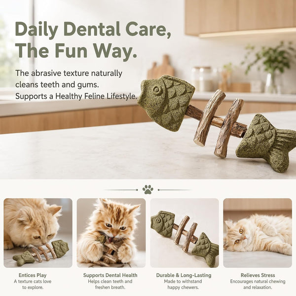 Sterling Whiskers Cat Chew Stick, Catnip & Silvervine Fishbone Toy, 2 PCS | Natural Catnip & Silvervine, Fishbone Texture, Chewing Enrichment, Oral Care Support, Indoor Cat Toy8