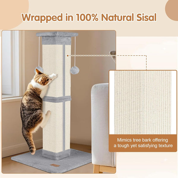 Cat Scratching Post 33 Inch for Indoor Cats, High Cat Scratch Post Grey, Cat Tree for Full-Body Stretching, Protect Your Furniture7