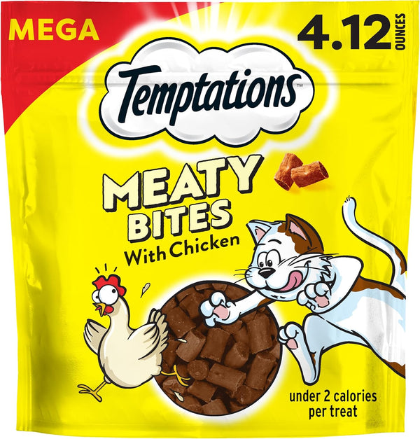 Temptations Meaty Bites Savory and Soft Cat Treats, Chicken Flavor, 4.12 Oz | Real Meat, High Protein, under 2 Calories per Treat, Resealable Stay-Fresh Pouch, Use as Snack or Food Topper1