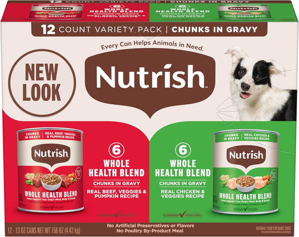 Nutrish Chicken Wet Dog Food Chunks in Gravy,13 Oz. Can (Rachael Ray) | No Poultry By-Product Meal, Artificial Preservatives or Flavors, No Added Corn or Wheat Ingredients, Made in the USA13