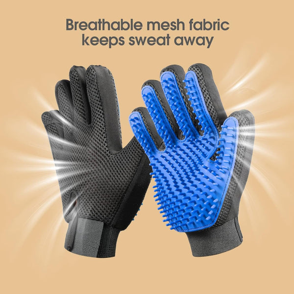 Pet Hair Removal Glove with 255 Silicone Tips for Dogs & Cats, 1 Pair Blue | 2-In-1 Deshedding & Massage Mitt, 5-Finger Flexible Design, for Bathing & Grooming, Safe for Long/Short/Curly Hair Pets5