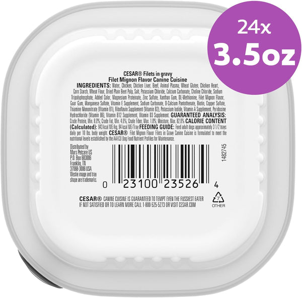 Cesar Filets in Gravy Wet Dog Food, Filet Mignon Flavor, 3.5 Oz, 24 Count | Real Beef, Easy to Digest, No Fillers, No Added Sugar, No Artificial Flavors, Slow-Cooked Tender Texture, Easy Peel Trays9