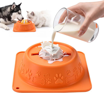 Slow Feeder Dog Bowls, Anti-Slip Dog Lick Bowl with Interactive Rolling Ball, Anxiety Relief Liquid Treat Feeder, Bone Broth Yogurt Licking Toy for Small Medium Large Dogs and Cats(Orange)1