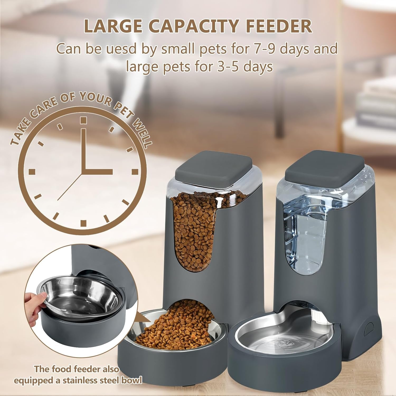automatic-cat-feeder-and-water-dispenser-with-stainless-steel-bowl-dog-gravity-food-feeder-and-waterer-for-small-medium-pets-puppy-kitten-1-gallon-x-2