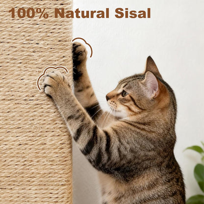Tall Cat Scratching Post for Indoor Cats Adults, 33'' Large Cat Scratch Post with Perch, Cute Cat Scratching Post with Boho Carpet ＆ Dangling Ball Toys, White8