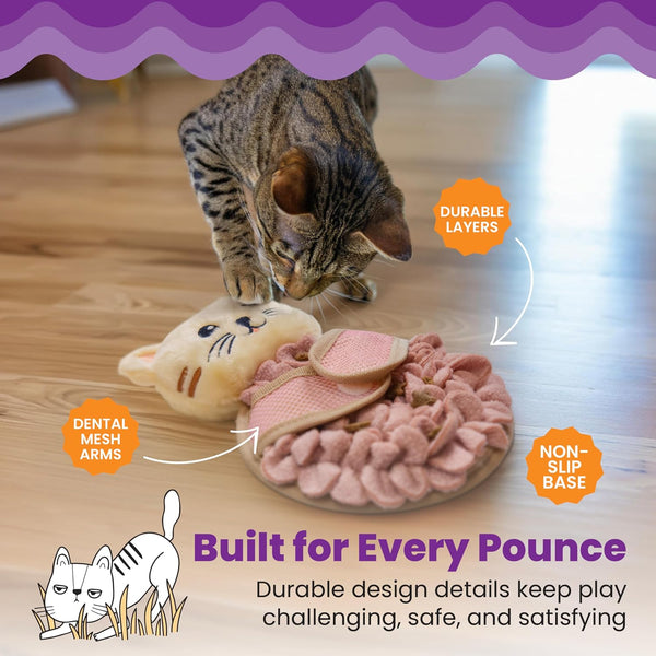 Catstages Snuffle Mat for Cats - Interactive Foraging Toy with Hidden Treats, Non-Slip Base, and Hunting Stimulation for Mental and Physical Activity, 8.7" X 6"5