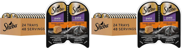 Sheba Perfect Portions Pate Wet Cat Food, Savory Chicken, 2.6 Oz, 24 Ct | Grain-Free, 48 Servings, No Fillers, Made in USA, Real Meat, Complete & Balanced, Essential Vitamins, Twin-Pack Trays18