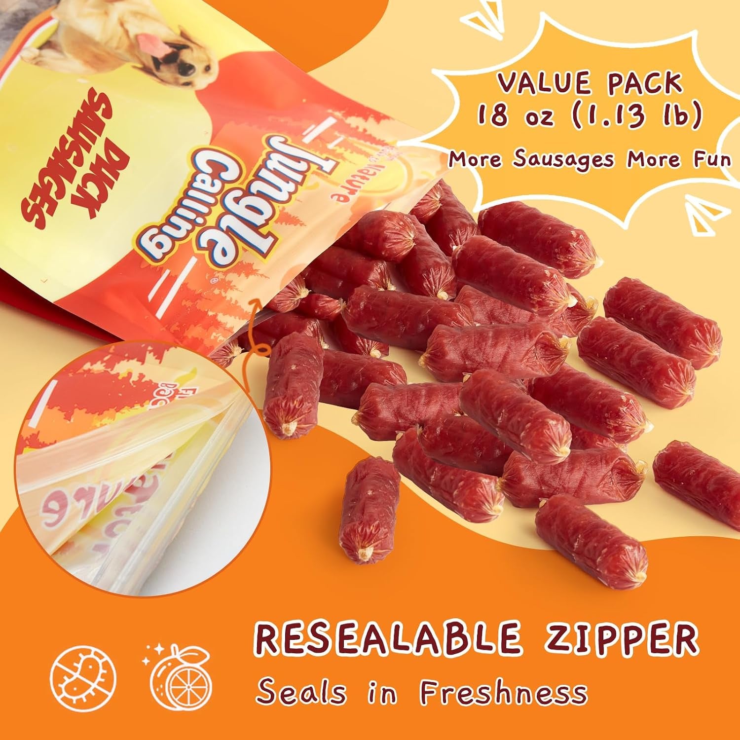 jungle-calling-66-count-soft-duck-sausage-treats-for-small-medium-dogs-slow-roasted-chewy-duck-jerky-low-fat-bite-sized-training-treats-soft-treats-for-senior-dogs-easy-to-chew-digest-18-oz