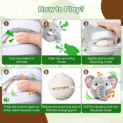 Interactive Dog Toys, Self Moving Dog Toy with Squeaky Bouncing Ball & Jumping Music Recording Mode, Rechargeable Vibrating Dogs Toy for Small Medium Large Dogs to Keep Them Busy (Elephant)6