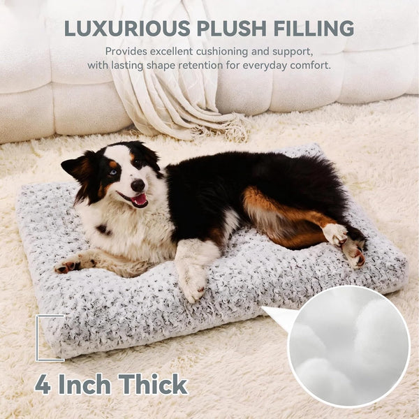 Orthopedic Dog Bed for Dogs, Calming Plush Dog Mat with Thick Cushion Support, Washable Fluffy Pet Bed with Non-Slip Bottom, Soft Indoor Dog Crate Bed (Gray, 41.0" L X 27.0" W X 4.0" Th)8