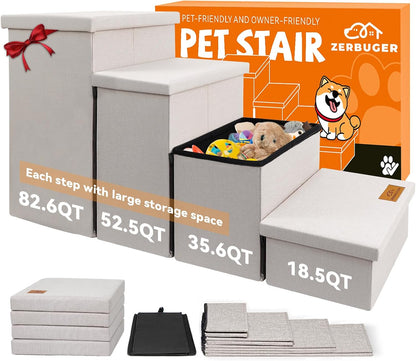 Zerbuger Wider Dog Ramp for High Bed with Storage 18" H, Foldable Dog Stairs for Small Medium Large Older Senior Animal, Sturdy Dog Step for Climbing Bed or Couch, Arthritis-Friendly (Gray, No Condo)11