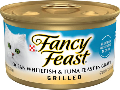 Purina Fancy Feast Grilled Wet Cat Food Ocean Whitefish and Tuna Feast in Wet Cat Food Gravy - (Pack of 24) 3 Oz. Cans1