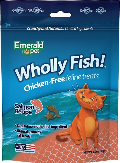 EMERALD PET Wholly Fish! Chicken-Free Feline Treats, Tuna Recipe — Tasty and Crunchy Tuna Cat Treats with Real Tuna — Chicken Free, Grain Free, Natural Cat Treats — Made in USA, 3 Oz8