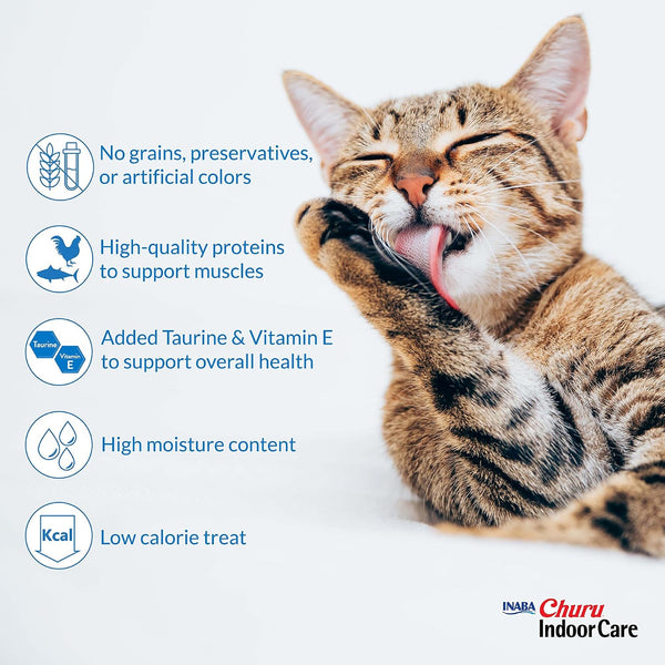 INABA Churu Indoor Care for Hairball Control, Functional Lickable Cat Treat with Taurine & Green Tea Extract, 0.5Oz Each, 24 Tubes Total, Tuna Recipe4