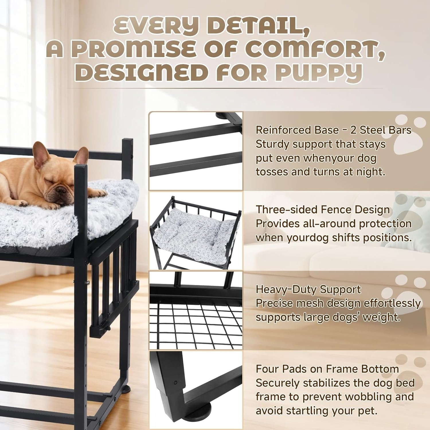 beside-dog-bed-and-mattress-set-metal-three-sided-fence-pet-dogs-bed-frame-adjustable-height-dogs-bed-extension-attachment-for-human-bed-for-small-medium-puppy25-5l-x-17-7w