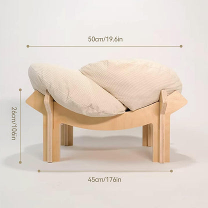 PACHIRA Elevated Cat Bed Wooden, Cat Couch Fluffy, Cat Sofa Flower for Indoor Cats, Raised Cat Bed with Washable Fluffy Cushion and Birch Wood, Cat Chair for Kitty and Puppy, Cat Furniture (White)5