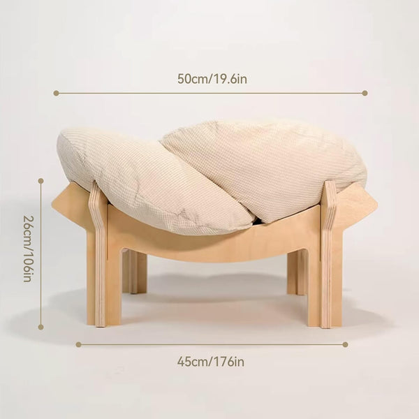 PACHIRA Elevated Cat Bed Wooden, Cat Couch Fluffy, Cat Sofa Flower for Indoor Cats, Raised Cat Bed with Washable Fluffy Cushion and Birch Wood, Cat Chair for Kitty and Puppy, Cat Furniture (White)5