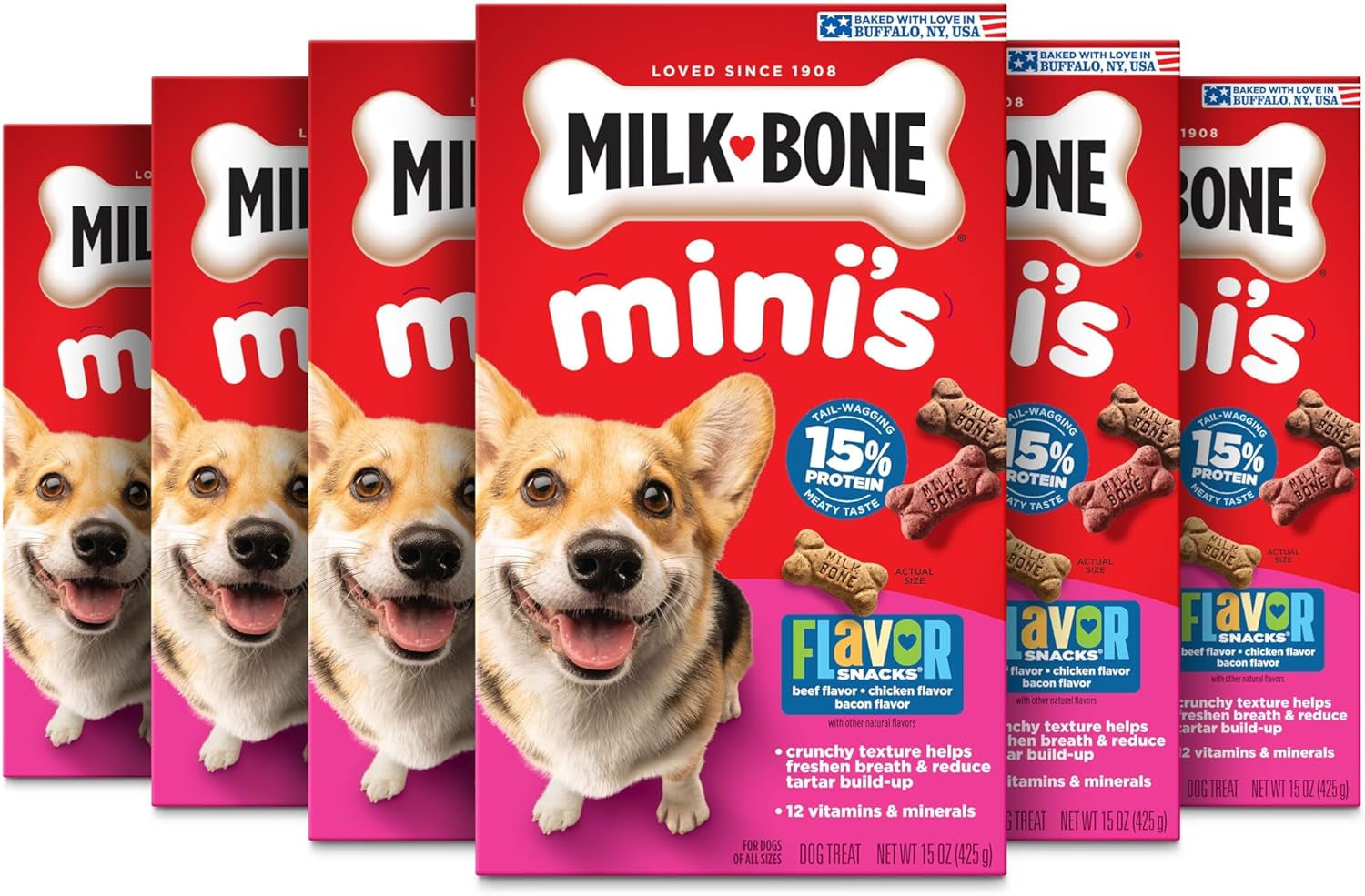 milk-bone-flavor-snacks-mini-s-dog-biscuits-flavored-crunchy-dog-treats-36-oz-canister-5-calories-per-treat-15-protein-3-flavors-per-canister-beef-chicken-bacon-naturally-artificially-flavored