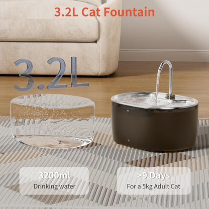 Cat Water Fountain, 3.2L Automatic Cat Fountains for Drinking with Faucet Design, Super Silent Pet Drinking Dispenser with Water Level for Cats, Dogs, Multiple Pets (Black, 3.2L)7
