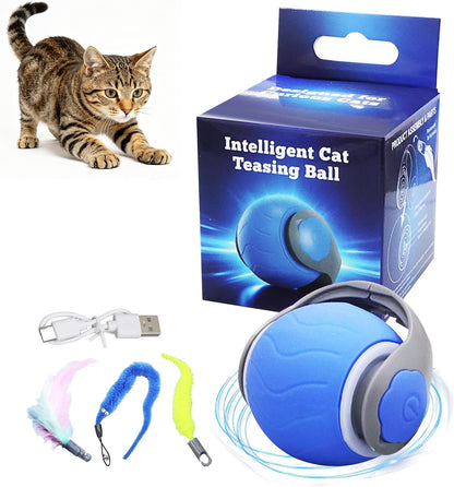 Automatic Interactive Cat Ball Toy for Indoor Cats, Electric Moving Rolling Cat Teaser Ball with Replaceable Feather, Stimulating Puzzle Enrichment Exercise for Kitten Adult Cats, Cat Birthday Gift1