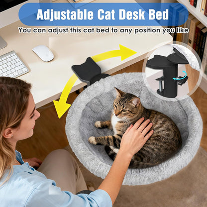 IPOW Heavy Duty Steel Frame 360° Rotating Cat Desk Bed Semi-Circular Cat Bed, Soft Faux Rabbit Fur Material, Suitable for Various Desktops-Maximum Hold up to 40Lb2